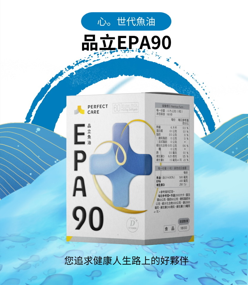 品立EPA90魚油，高濃度魚油每顆EPA含量大於90，維生素D添加輔助營養更完善，經第三方檢測EPA濃度大於92.64，適合不同族群依照需求調整用量
